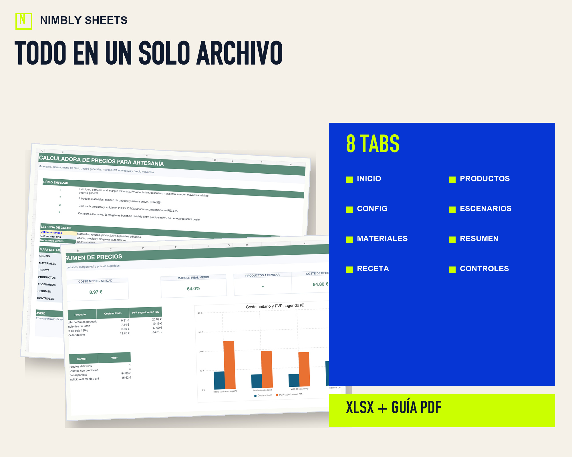 Calculadora de Precios para Artesanía: files and workbook sections included