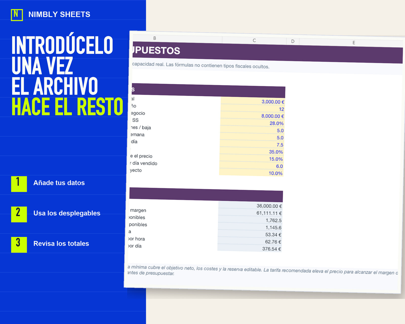 Calculadora de Tarifa Freelance: editable inputs