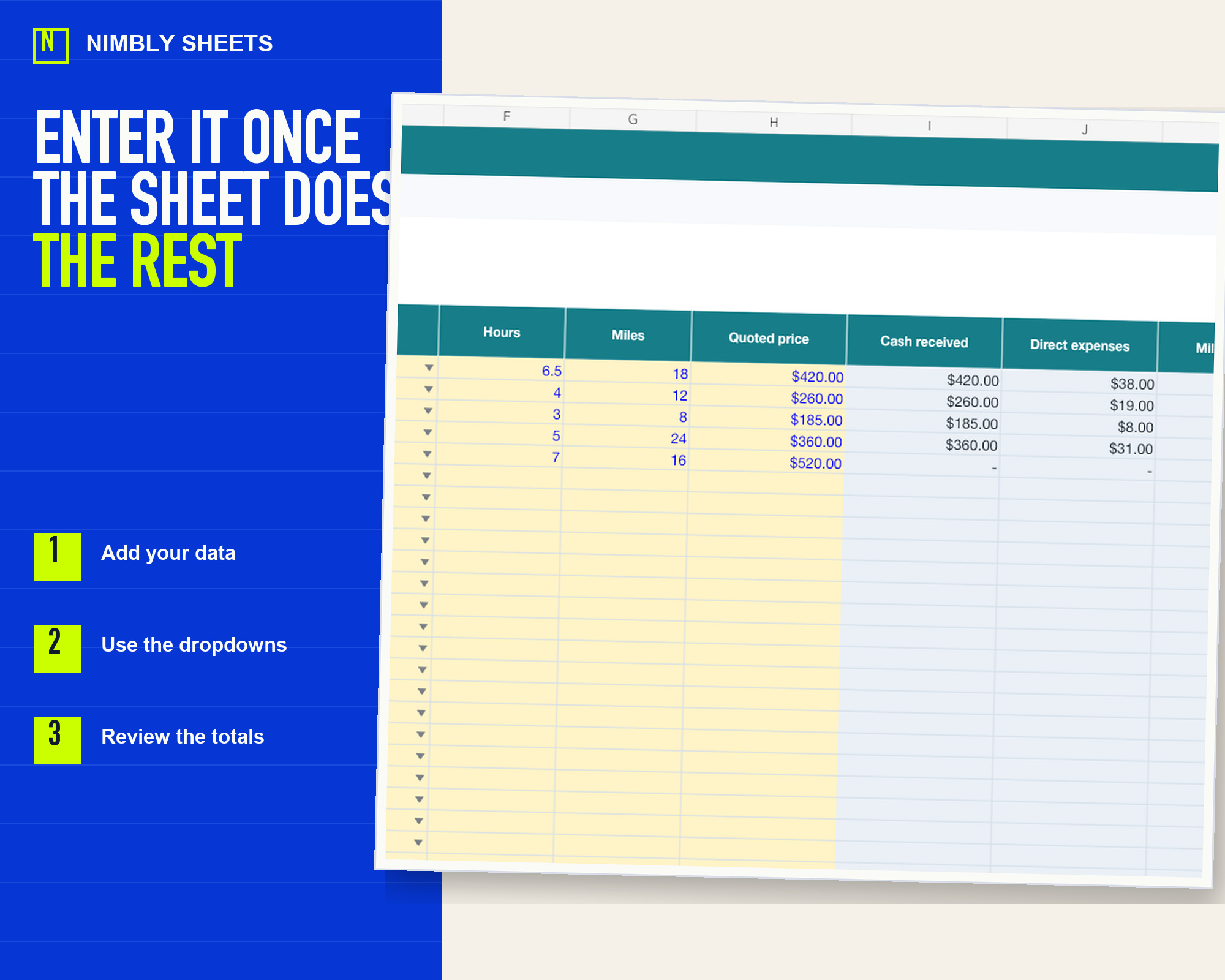 Cleaning Business Bookkeeping and Job Profit: editable inputs