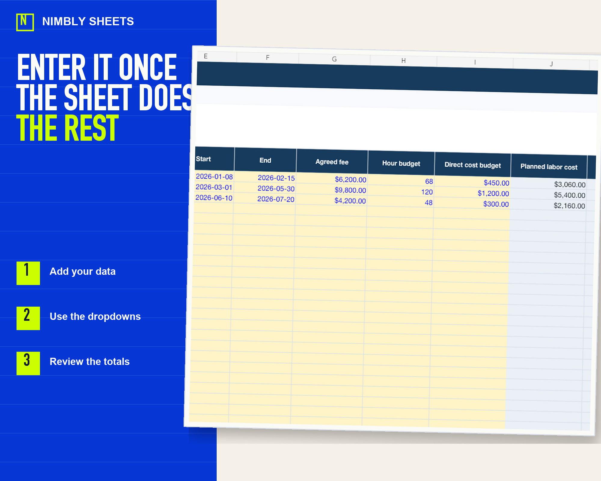 Client Project Profitability Tracker: editable inputs
