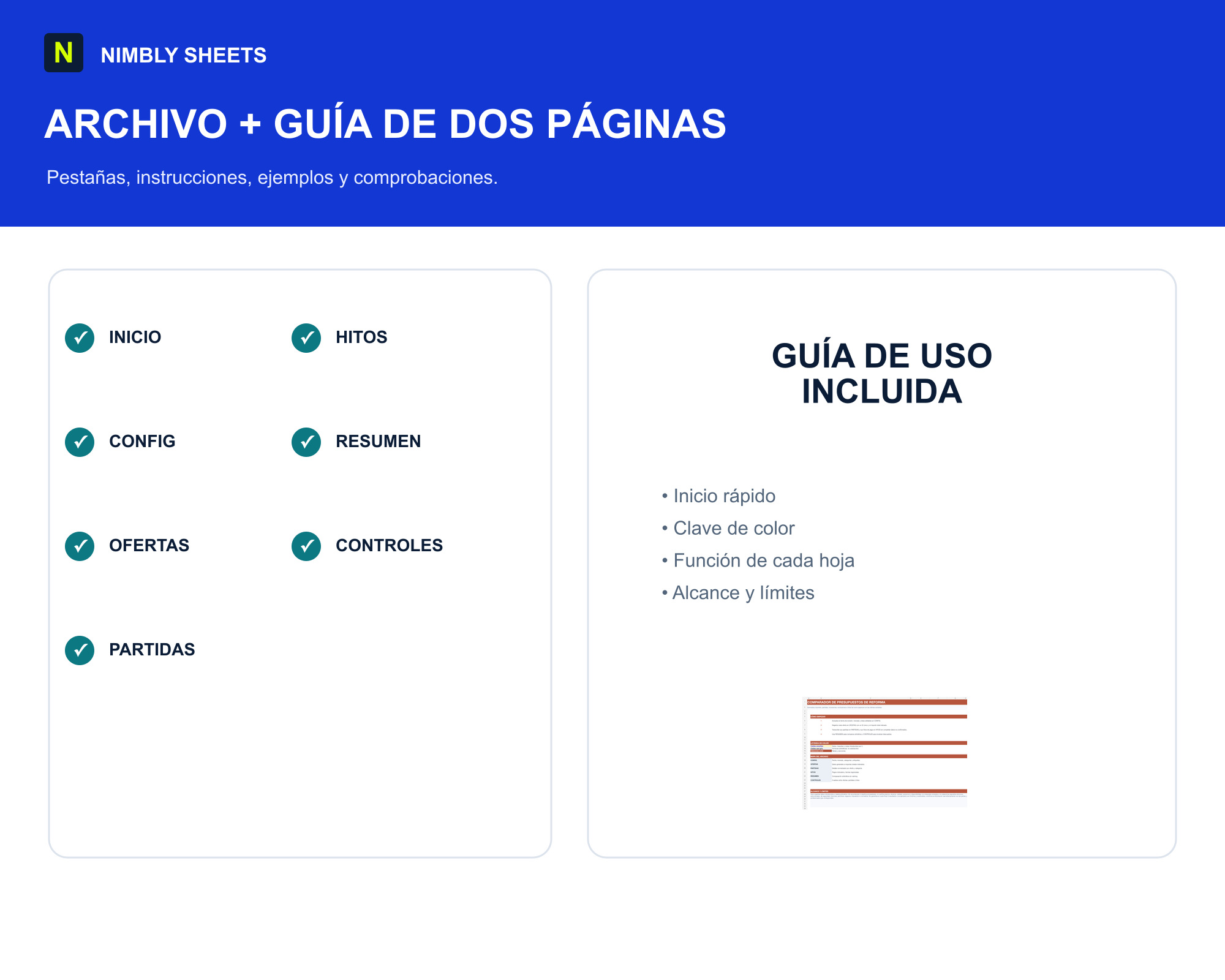 Comparador de Presupuestos de Reforma: files and workbook sections included