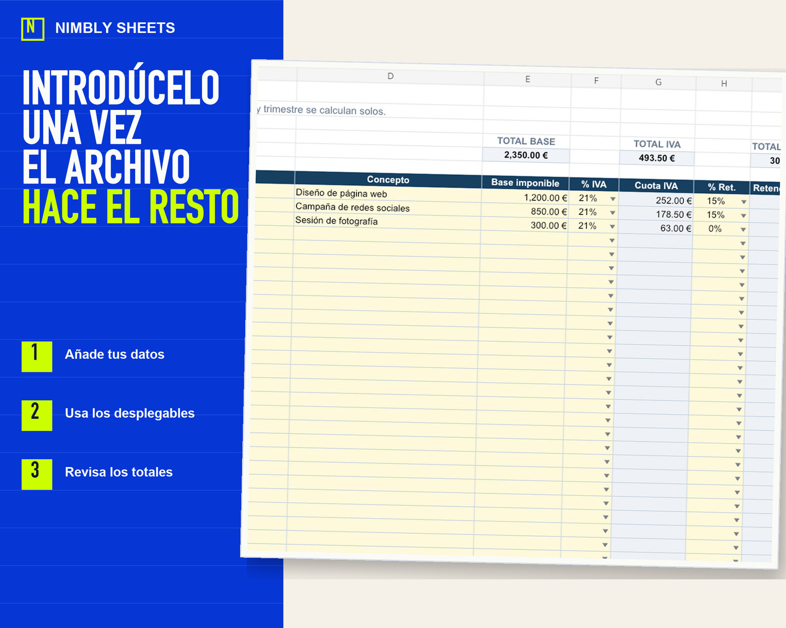 Contabilidad para Autónomos 2026: editable inputs
