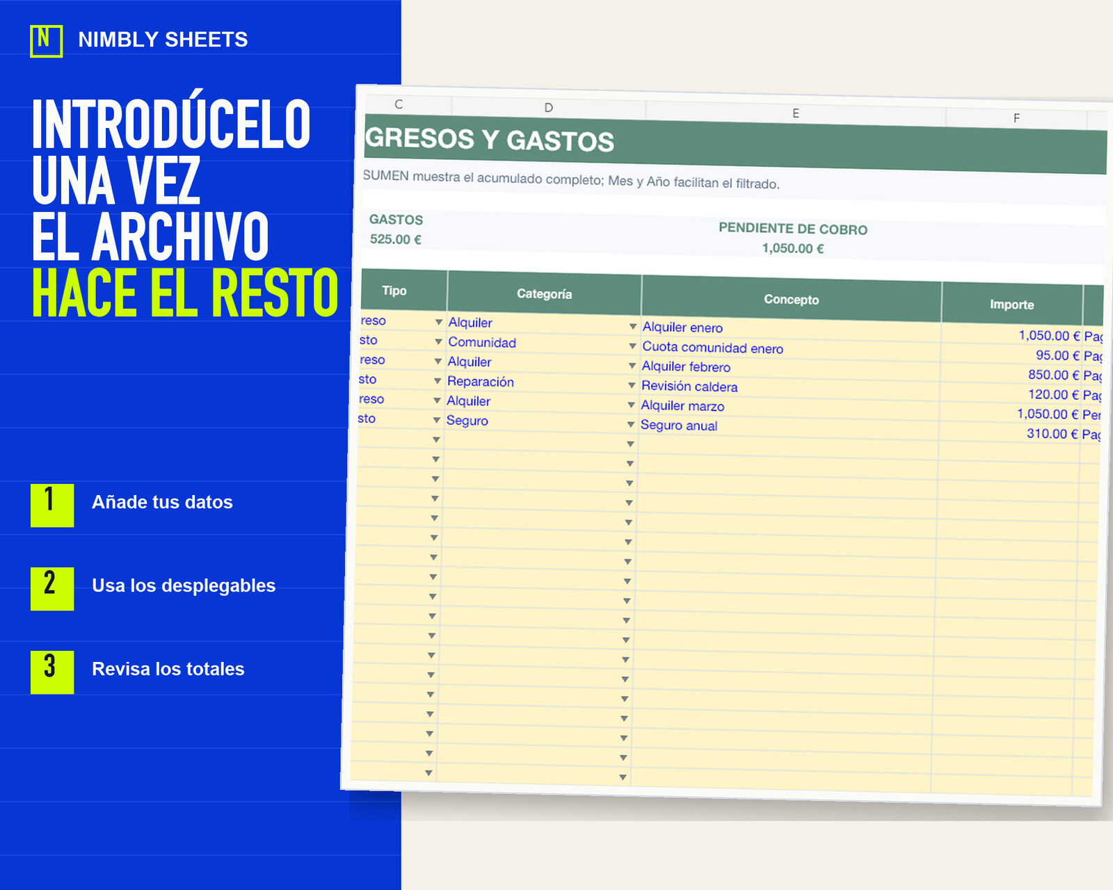 Control de Alquileres para 1 a 5 Inmuebles: editable inputs