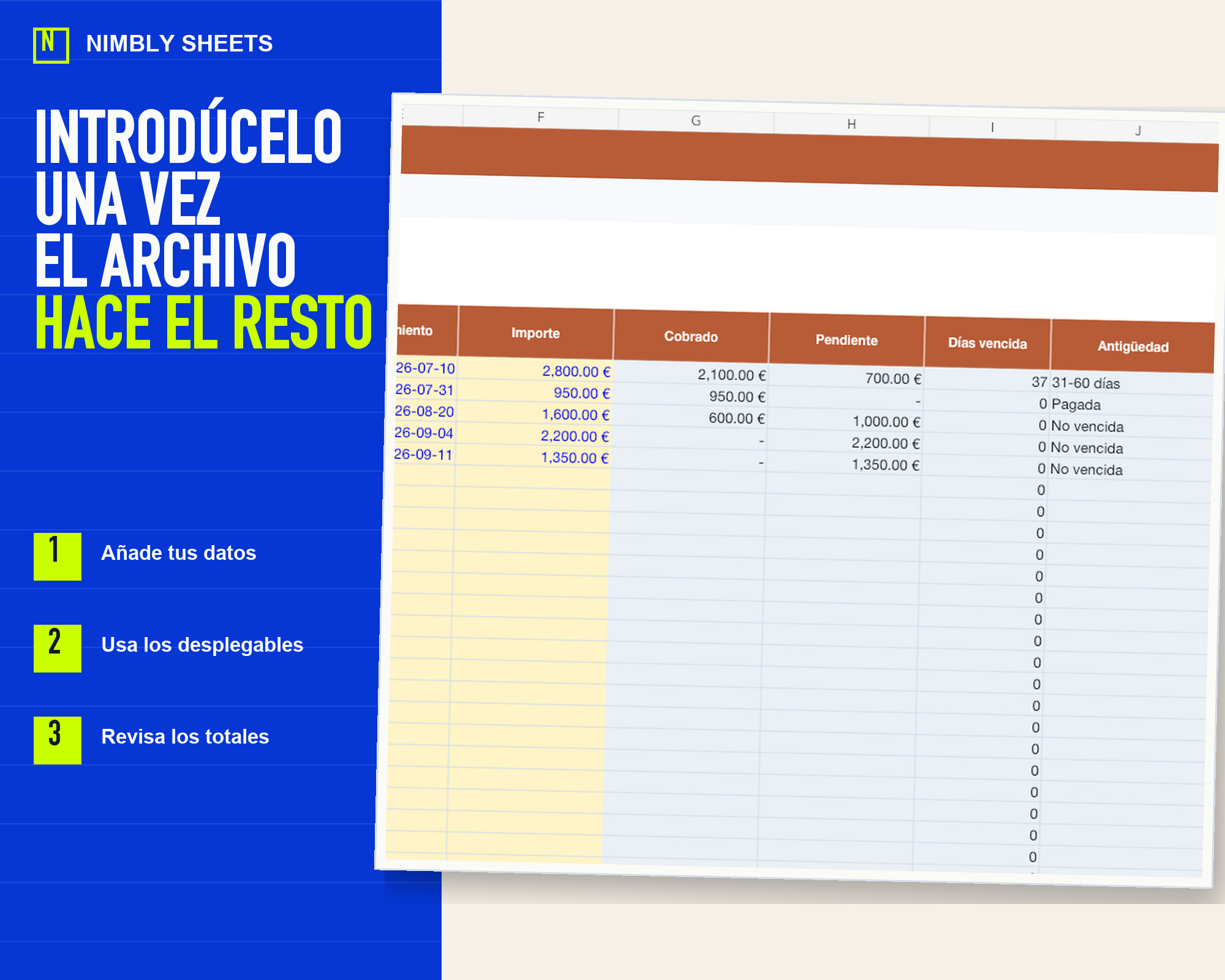 Control de Cobros y Facturas Pendientes: editable inputs