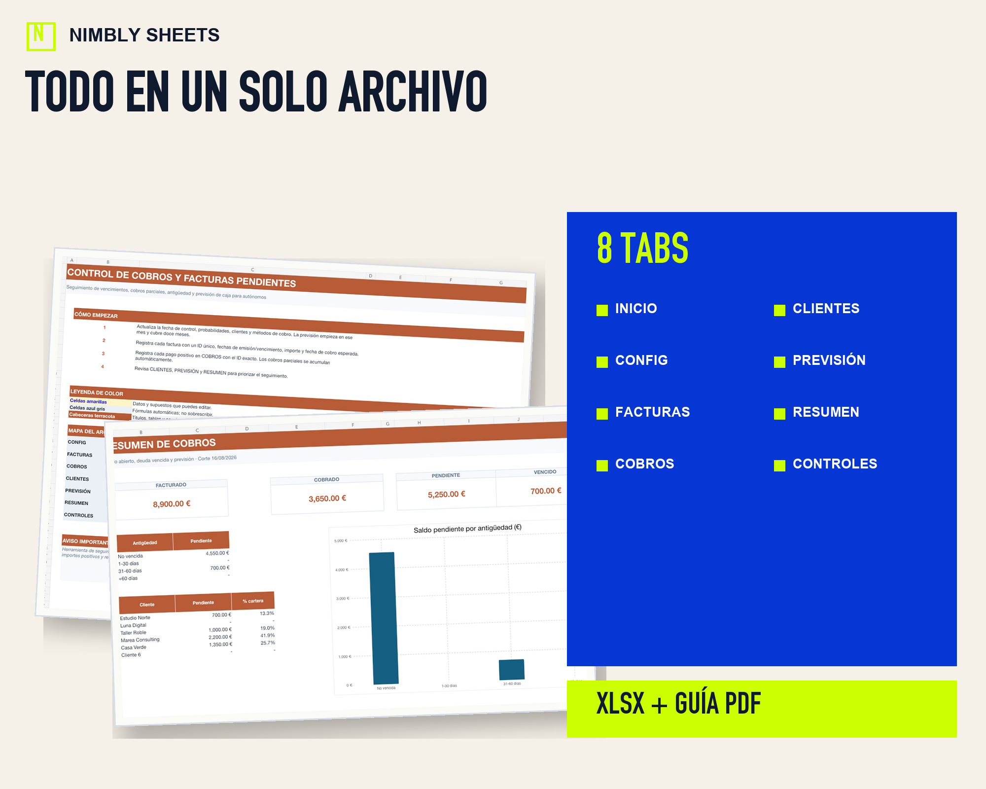 Control de Cobros y Facturas Pendientes: files and workbook sections included