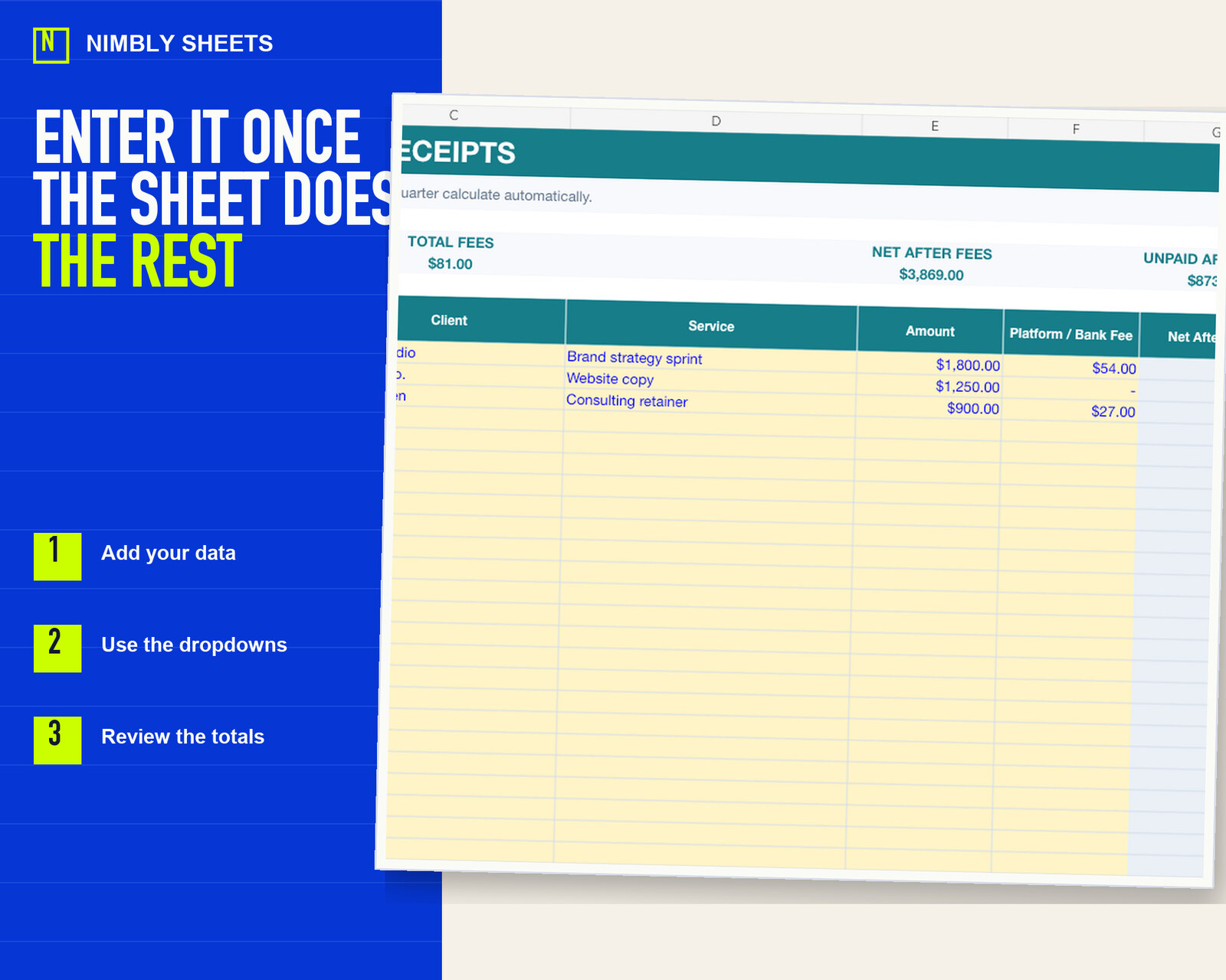 Freelancer Bookkeeping and Tax Set-Aside: editable inputs