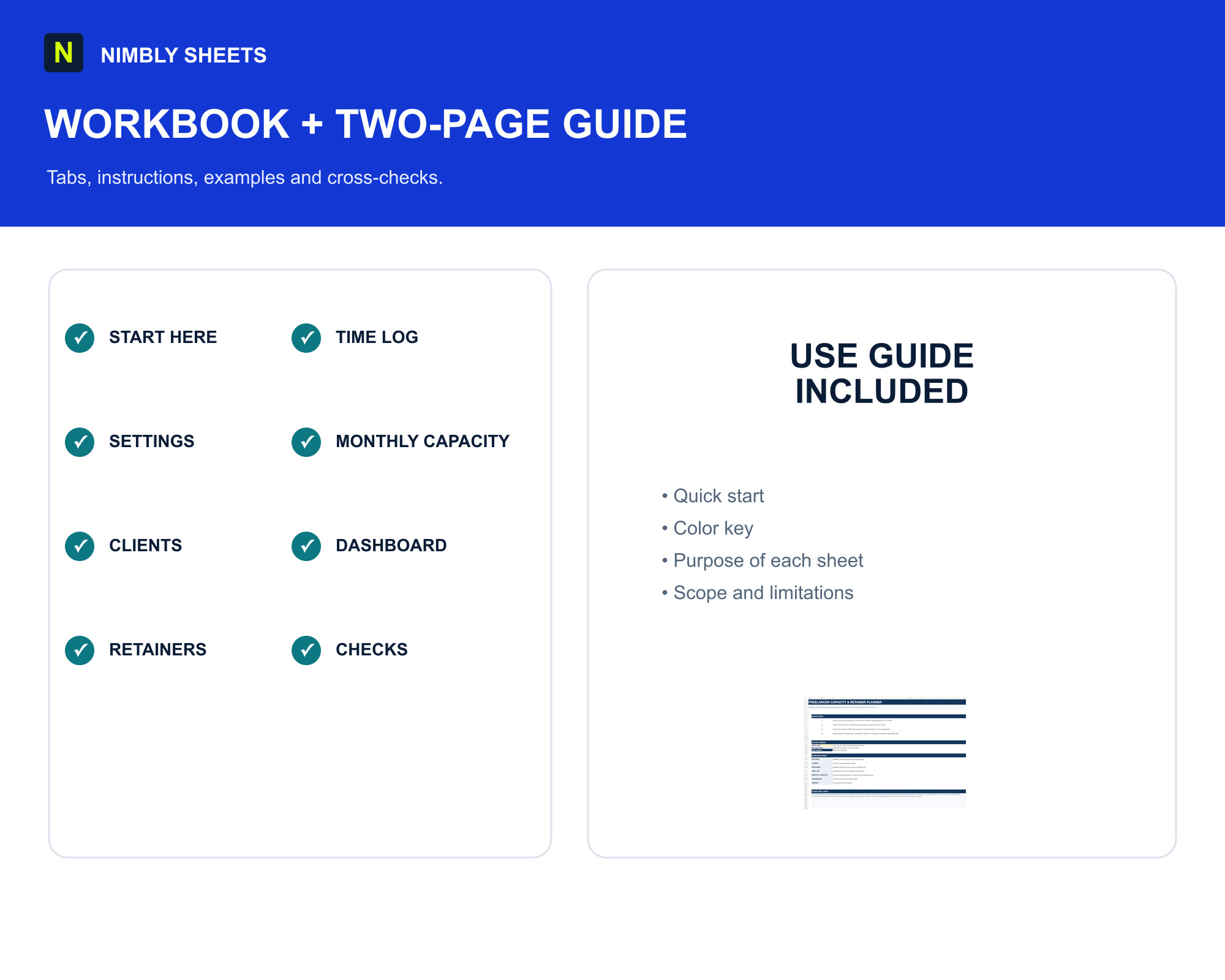 Freelancer Capacity & Retainer Planner: files and workbook sections included