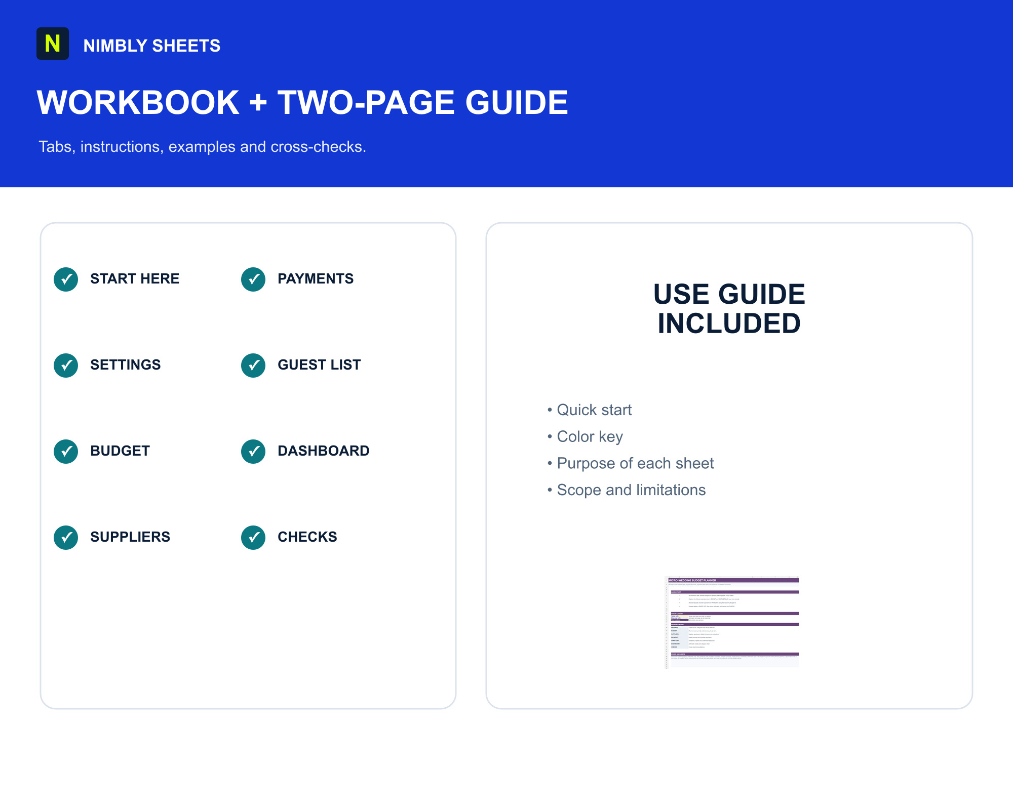 Micro-Wedding Budget Planner: files and workbook sections included