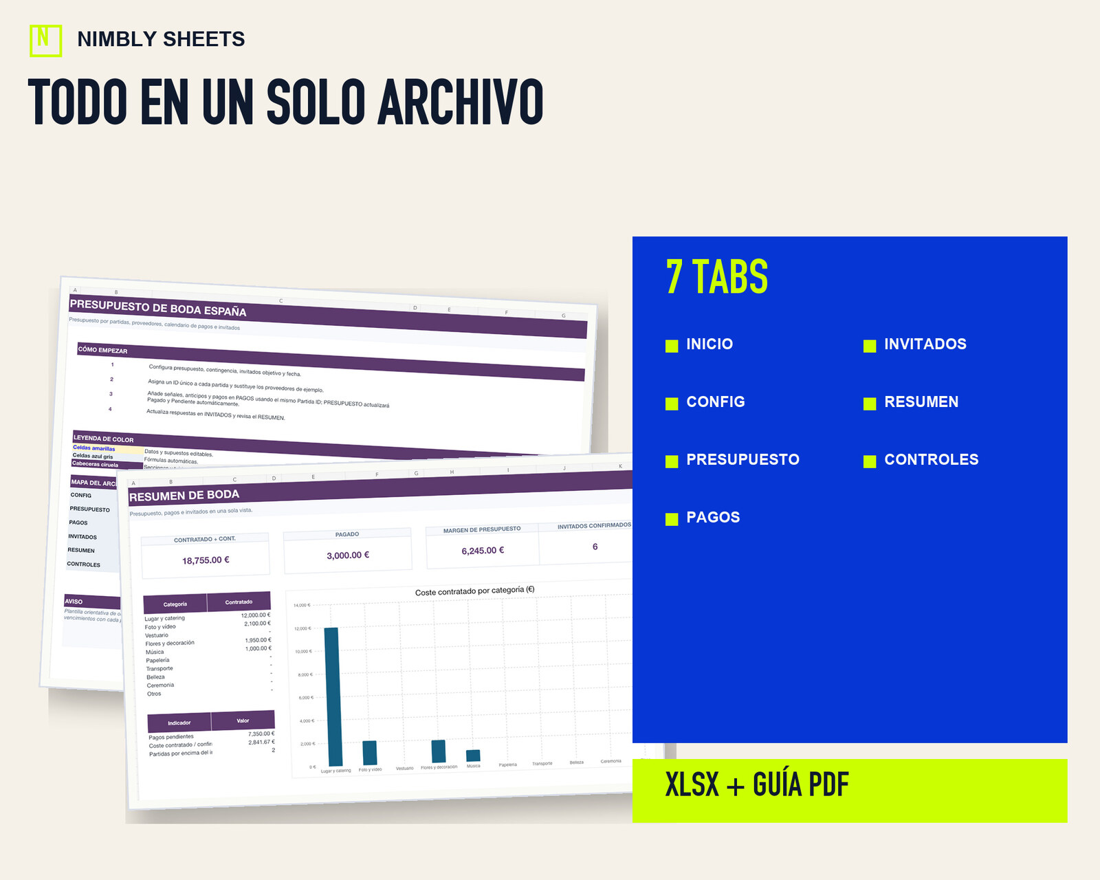 Presupuesto de Boda España: files and workbook sections included