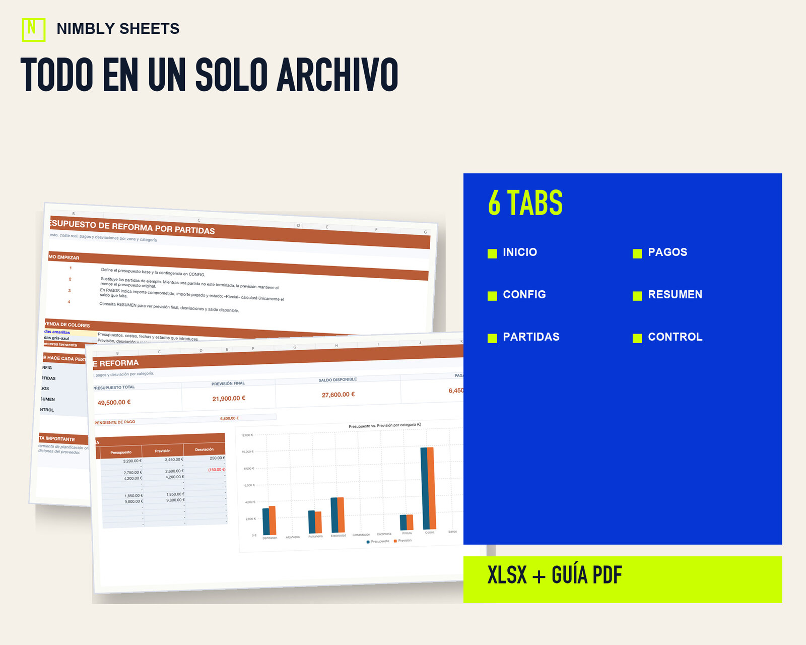 Presupuesto de Reforma por Partidas: files and workbook sections included