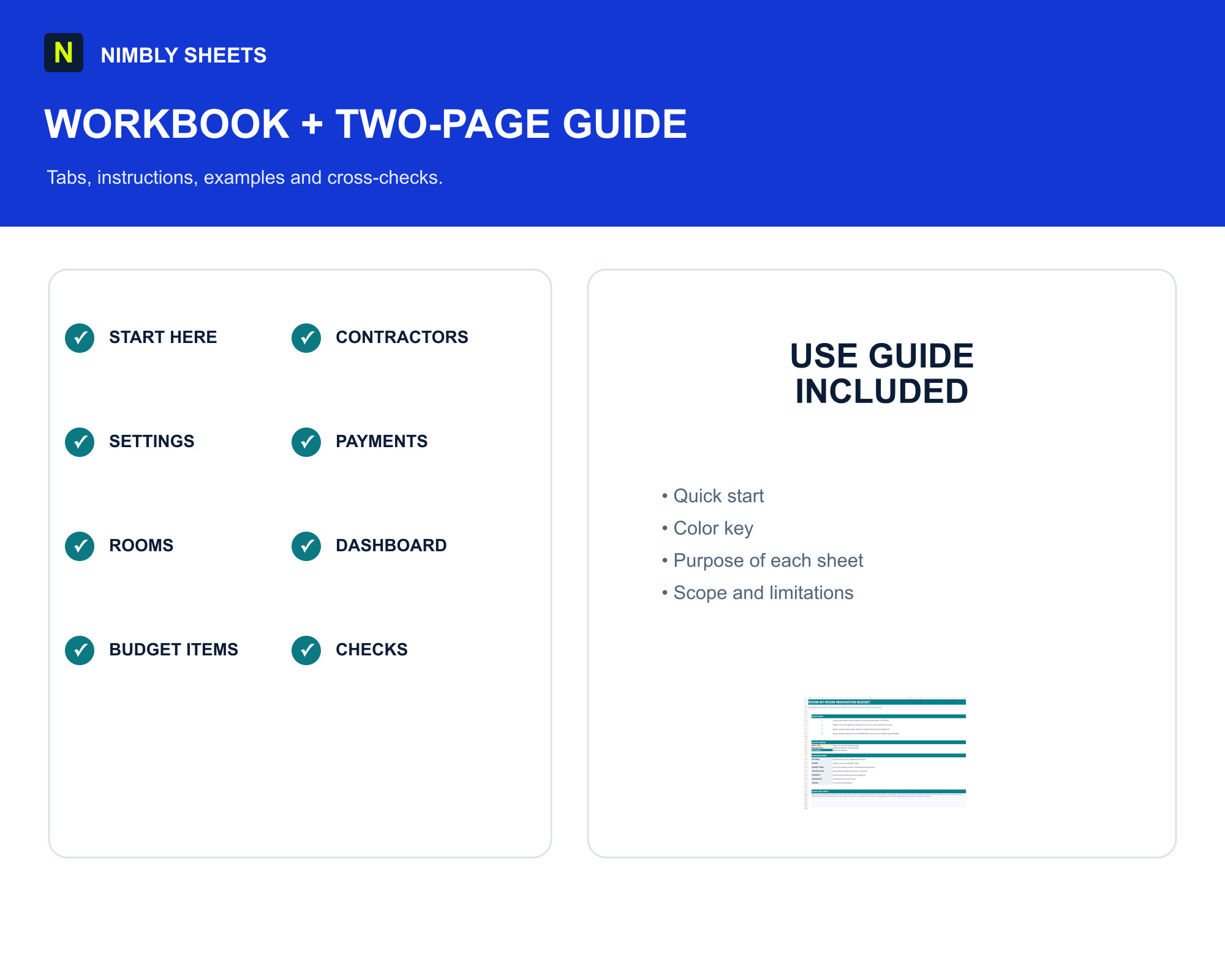 Room-by-Room Renovation Budget: files and workbook sections included